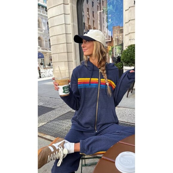 AVIATOR NATION 5-Stripe Zip Hoodie in Charcoal Size X-Small - Picture 1 of 5